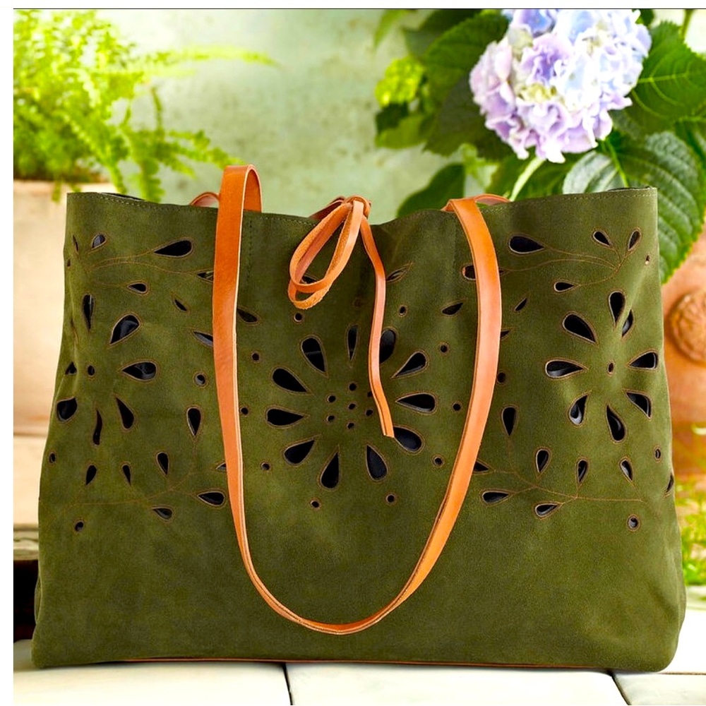 Sundance suede laurel canyon cutout forest green tote bag